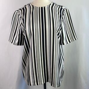 Equipment Cream Navy Olive Striped Silk Top